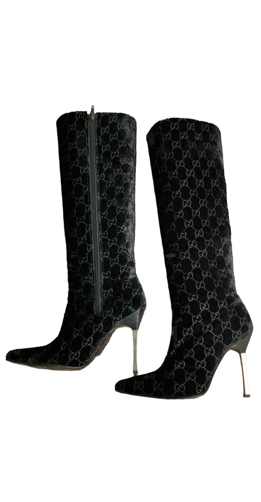 Authentic Vintage Gucci by Tom Ford F/W 1997 Velvet Boots Black Velvet Size 6