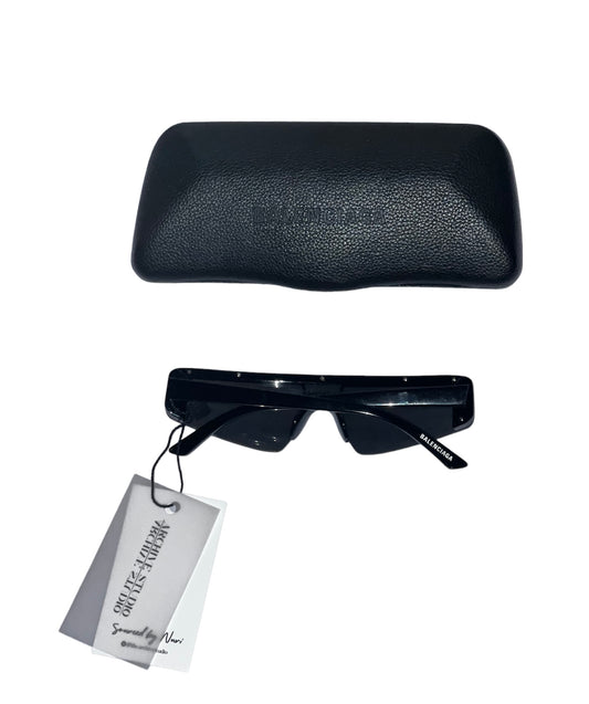 Balenciaga silver ski sunglasses, case and cloth