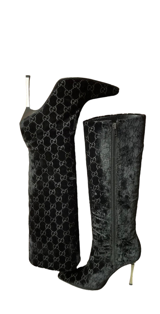 Authentic Vintage Gucci by Tom Ford F/W 1997 Velvet Boots Black Velvet Size 6