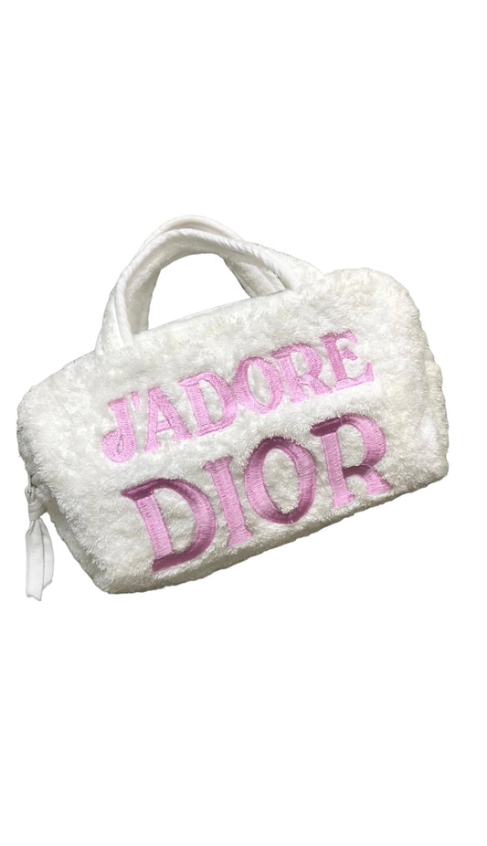 Authentic Vintage Christian Dior White and Pink Terry Cloth Bag